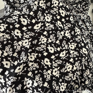 Black Cotton Floral Maxi Dress with Long Bishop Sleeves, High Leg Slit and square neckline, Elegant Natural Cotton Maxi dress