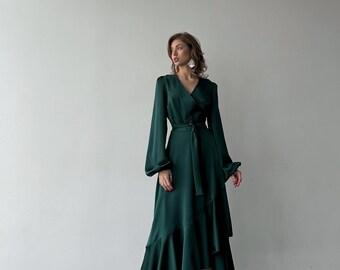 emerald green wrap over long sleeve bardot maxi dress Embellished Diamante Sleeve Bardot Maxi Dress - Emerald Green