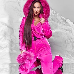 Hot Pink Women Ski Jumpsuit, Winter Snow Suit for Women, Warm Overalls Womens, Snowboarding suit women, Ski One-piece for Women, Snowsuit image 3