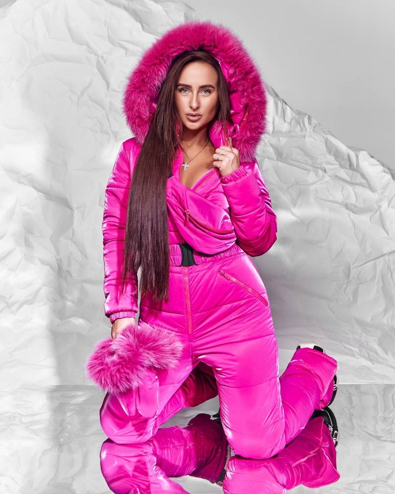 Hot Pink Women Ski Jumpsuit, Winter Snow Suit for Women, Warm Overalls Womens, Snowboarding suit women, Ski One-piece for Women, Snowsuit image 3