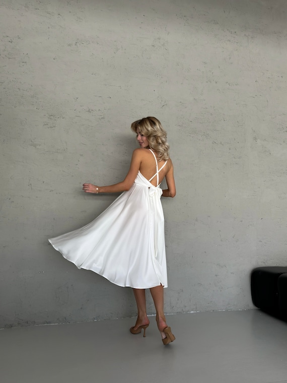 white open back midi dress Backless Midi Dress