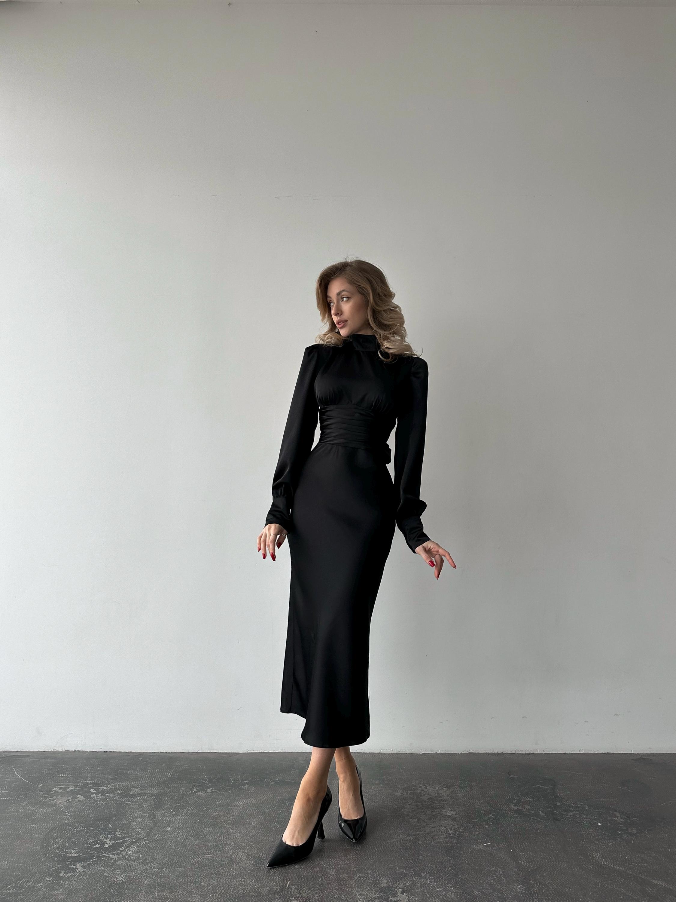 Black Satin Midi Dress With Open Back, High Neck and Long Sleeves - Etsy