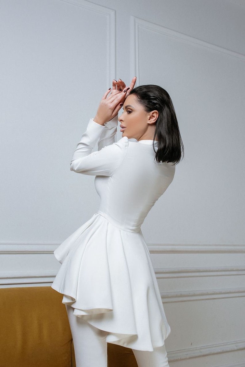 White Cape Suit for Women White Bridal Pantsuit Set With Etsy