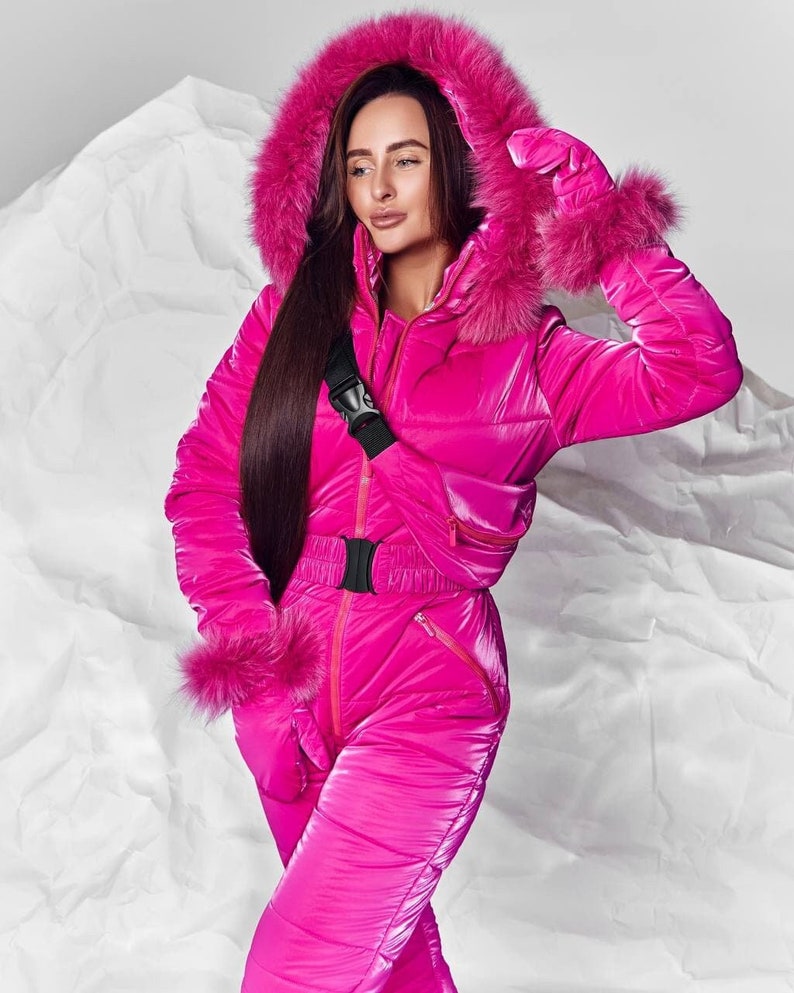 Hot Pink Women Ski Jumpsuit, Winter Snow Suit for Women, Warm Overalls Womens, Snowboarding suit women, Ski One-piece for Women, Snowsuit Pink