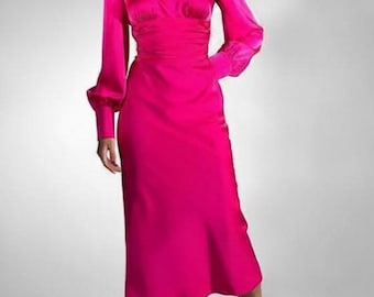 hot pink cocktail dress with sleeves Hyacinth House Hot Pink Mere Mini Dress Hot Pink / XL