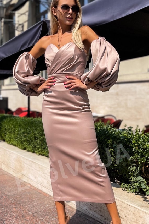 Beige satin dress online