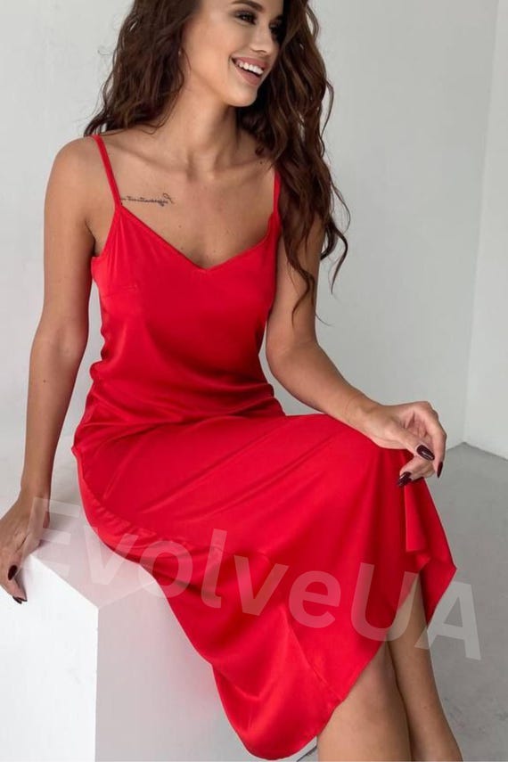open lace back dress Polka Dot Satin Cami Dress Red main image 1