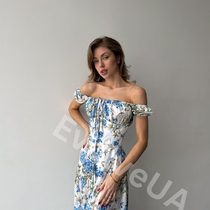 Floral Silk Maxi Dress with side slit and bustier Top, Floral Silk Maxi Dress for Summer, Vacation Dress for Honeymoon image 3