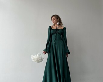 long sleeve prom dress with split Elegant Long Sleeve Prom Dress Lace Appliques Evening Gowns With Split
