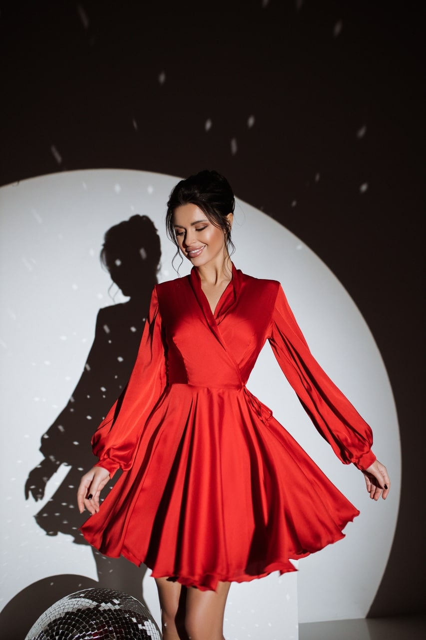 Formal Red Wrap Silk Dress Burgundy Silk Wrap Dress Long Sleeve Satin Gown  Formal Wedding Guest,