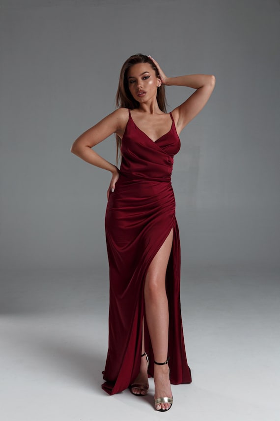 Burgundy silk top maxi dress