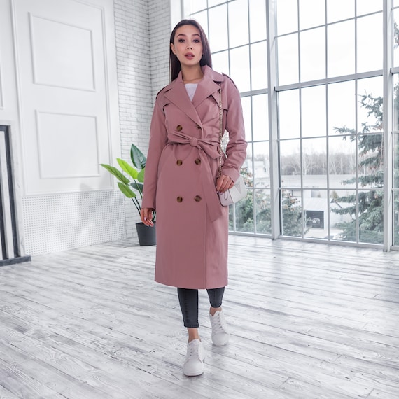 Belted Trench Coat - Pink