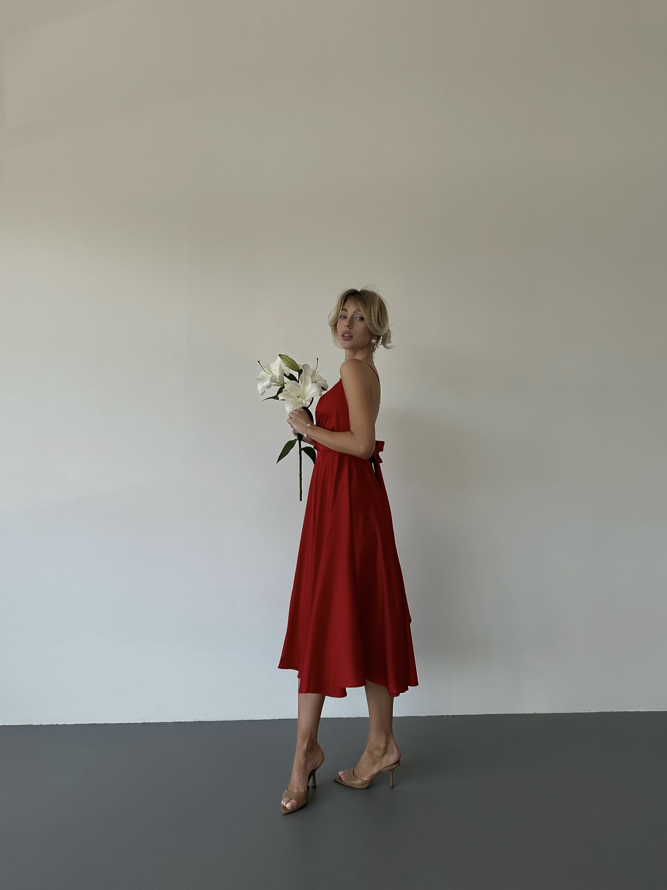 red midi bridesmaid dress Silk Without Sleeves, Silk Open Back Midi Slip Dress for Special Occasions, Red Silk Midi Dress for Bridesmaids 587-2 MONIQUE long exclusive