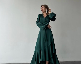 green emerald velvet dress Designer Wrap Dresses For Women | Wrap Dress Evening