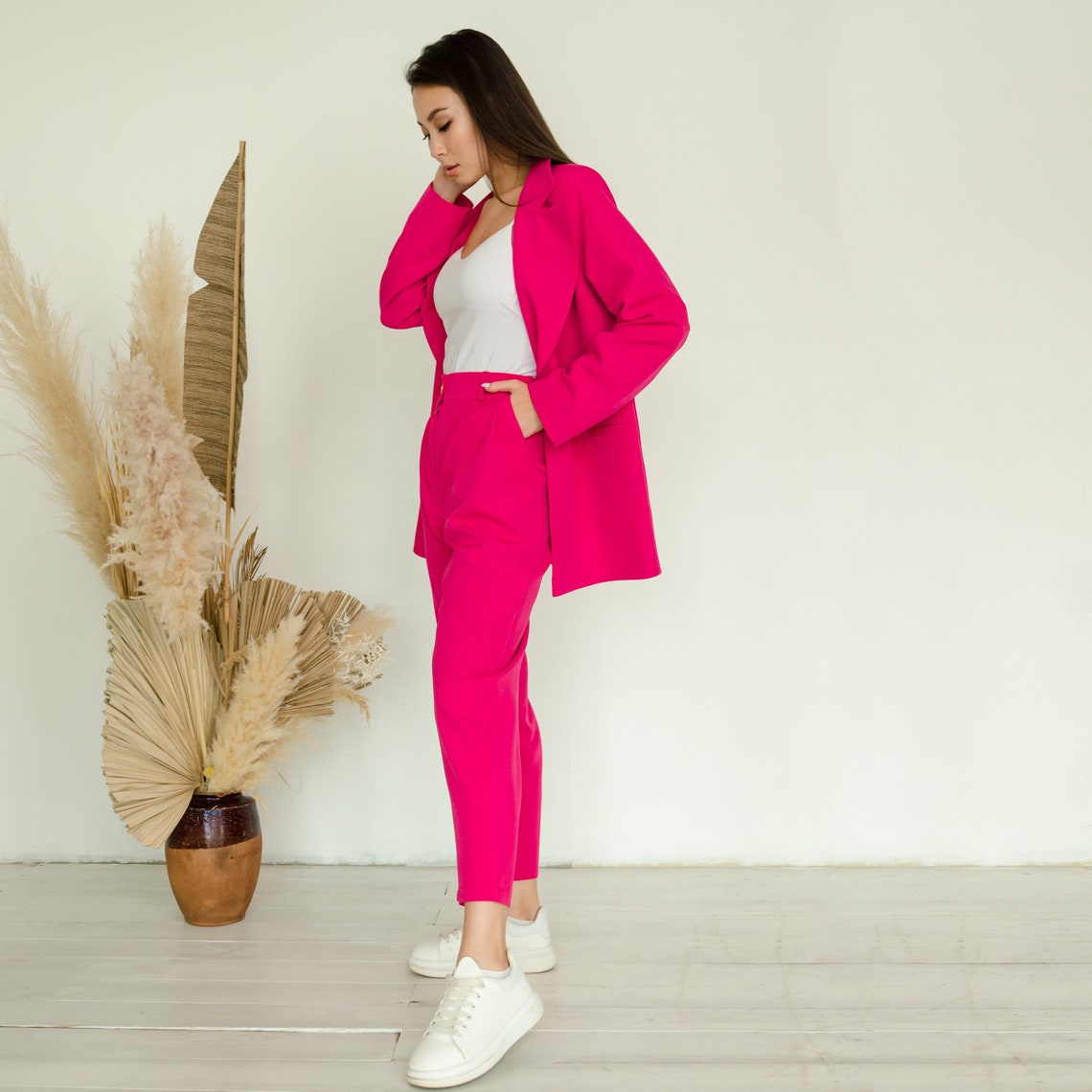 Pink Pants and Blazer Suit Set Hot Pink Trouser Suit Set for Etsy