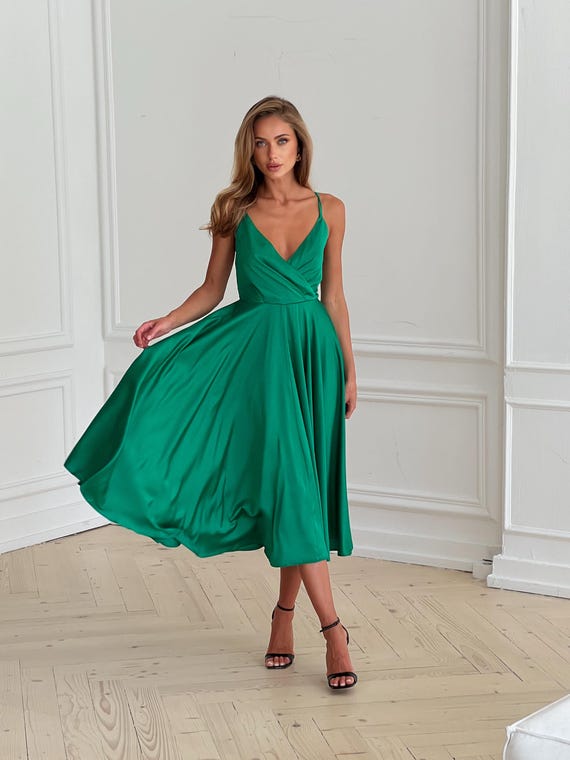 green emerald velvet dress All Yours Satin Midi Slip Dress- Ash Black main image 0