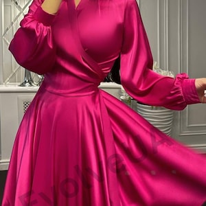 Fuchsia Silk Wrap Mini Dress Wedding Guest Silk Dress Pink Silk Wrap Dress for Special Occasions Girls Night Out Mini Dress With Sleeves Etsy