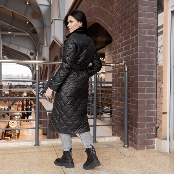 Womens black midi puffer coat sale