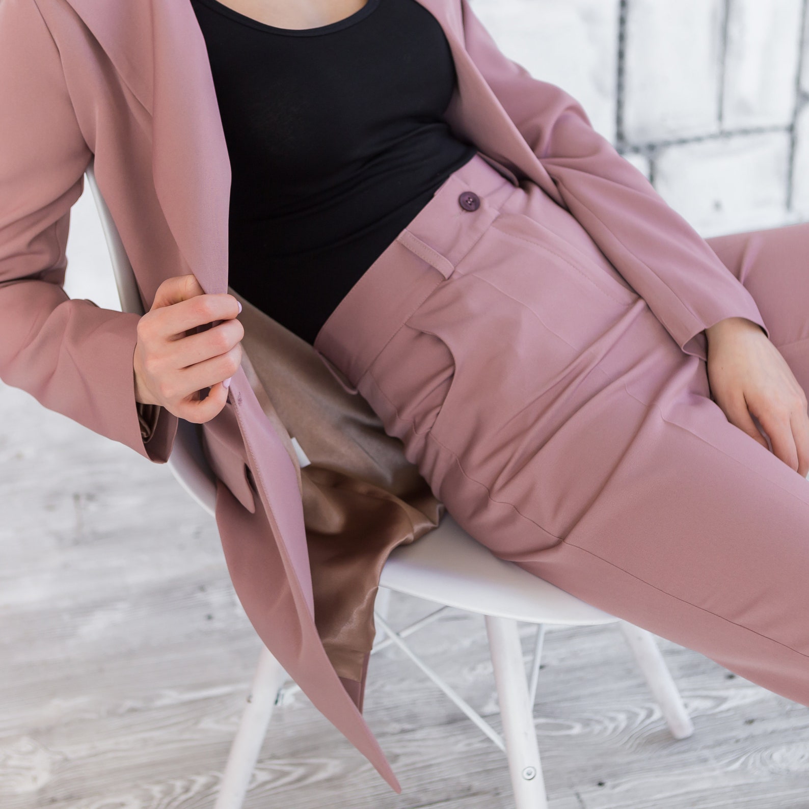 Dusty Rose Pink Pant style Suit Pure Maslin Jacquard main image 0