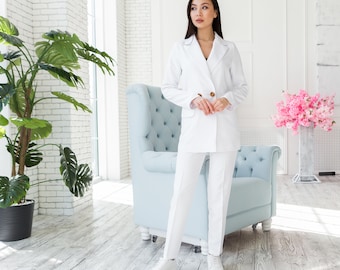 White Pantsuit for Women, White Classic Blazer Trouser Suit for Women, White Blazer Suit Set for Women, Womens Business Wear