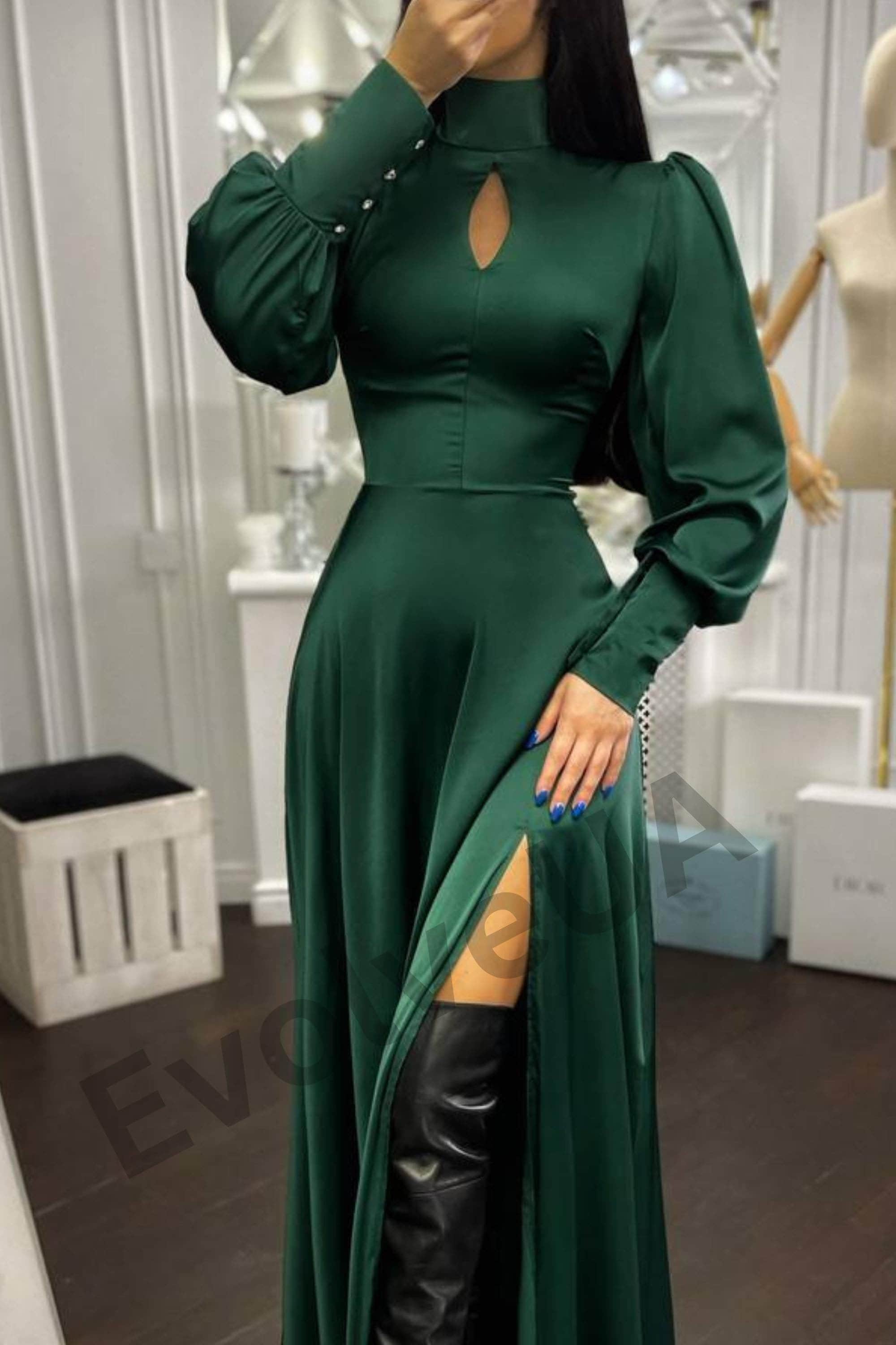 Green silk maxi dress sale