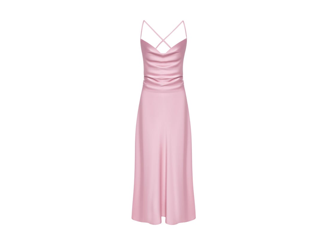 dusty pink slip dress Dusty Pink Silk Slip Dress With Cowl Neck and Lace-up Back