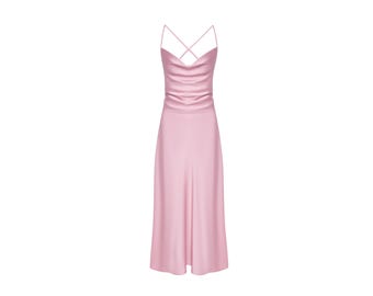 Dusty Pink Silk Slip Dress with Tied Back