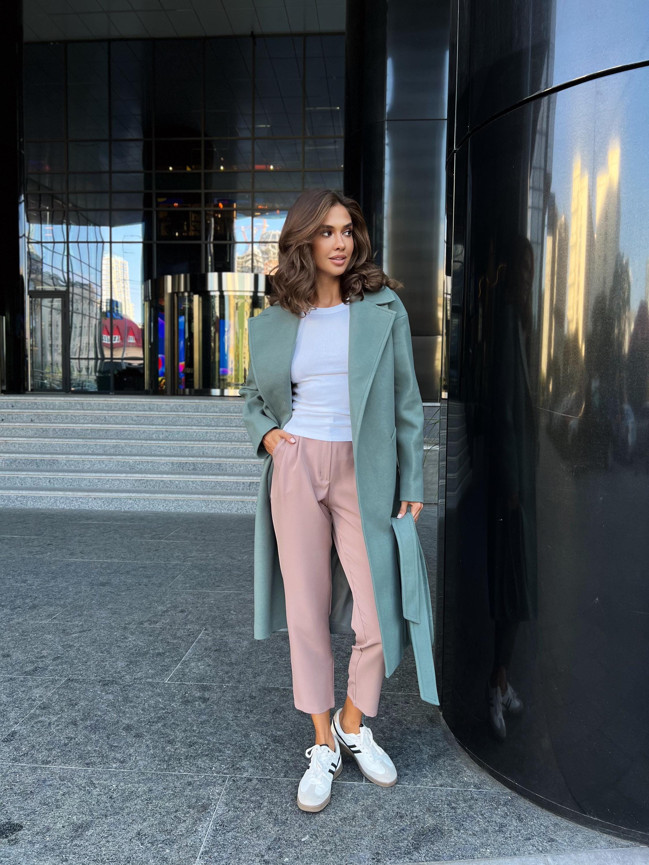 オリーブグリーンのウールラップコート（レディース） - Etsy 日本