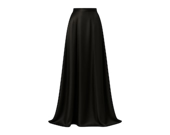 Black Satin Maxi Skirt with Pockets, Elegant High Waist Full Length Skirt for Formal Events, Evenings, Weddings, or Holiday Parties