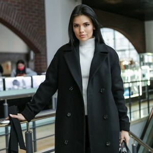 Black Wool Coat Women, Wool Wrap Coat, Womens Wool Coat With Belt ...