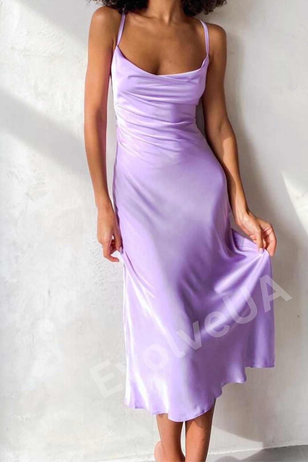 Lilac Silk Slip Dress With Cowl Neck for Special Occasions, Backless  Lavender Midi Slip Dress, Sheath Dress for Bridesmaids, Birthday Girls 