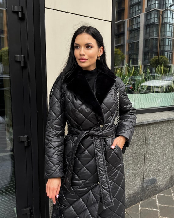 Womens black online midi puffer coat