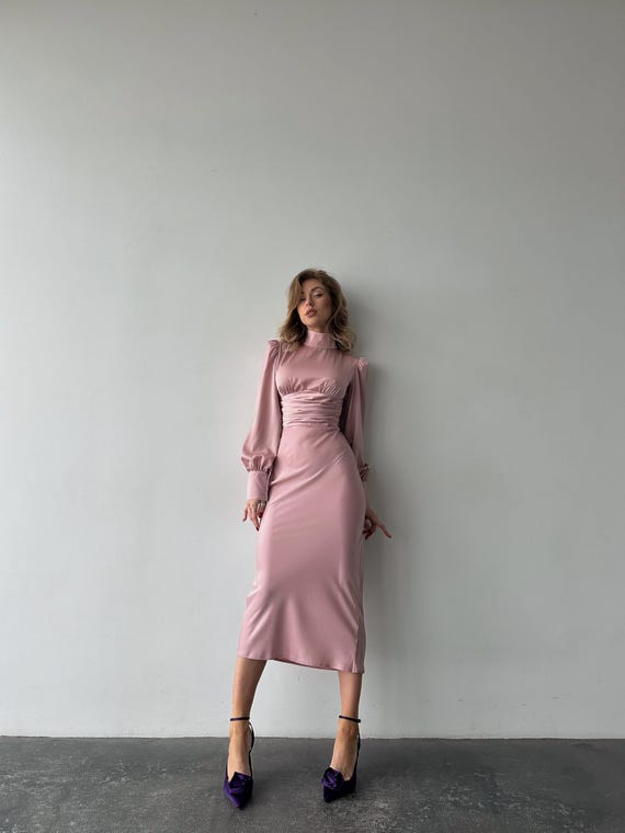knee length dresses for ladies Virginia Suiting Embroidered Midi Dress / Burnt Rose | Meshki main image 1