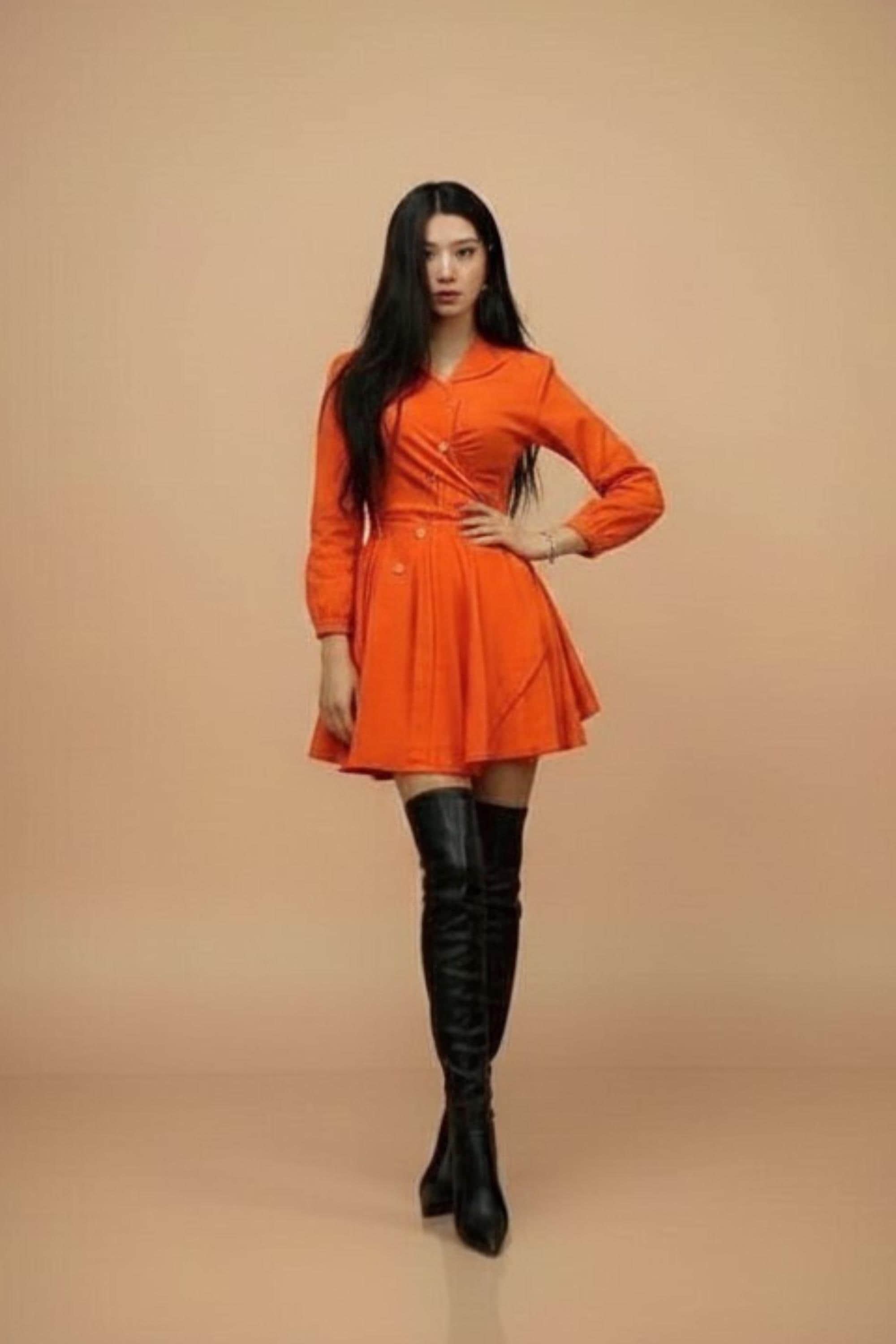 Orange Silk Mini Wrap Dress With Long Bracelet Sleeves