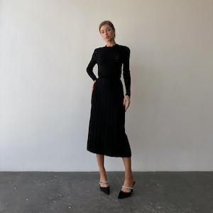 Black knit Midi Dress with mesh sleeves for casual and formal looks