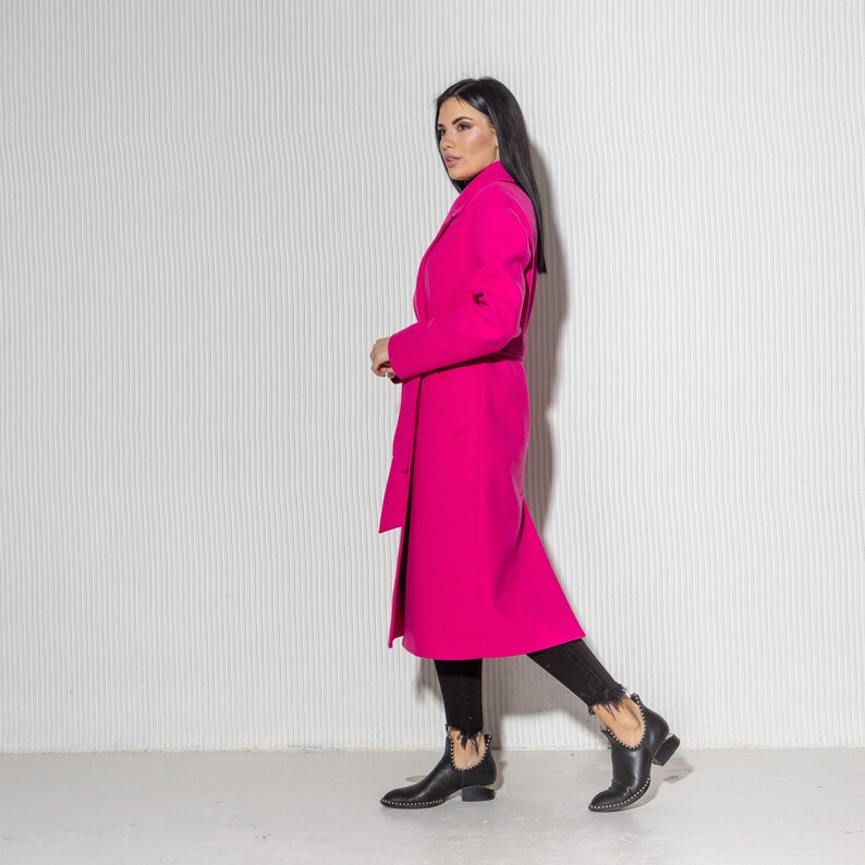 Hot Pink Wool Wrap Coat Wool Wrap Coat Womens Wool Coat With Etsy Canada