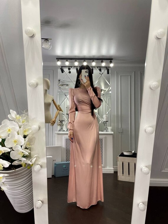 Dusty Pink Floor Long Silk Dress Dusty Pink Silk Maxi Dress