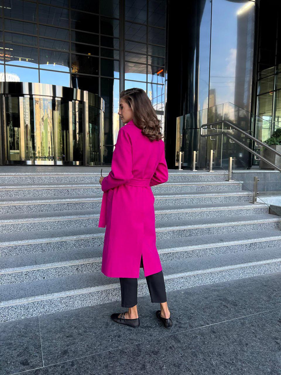 レディース ホットピンク ウール ボタン付きコート 秋冬アウター