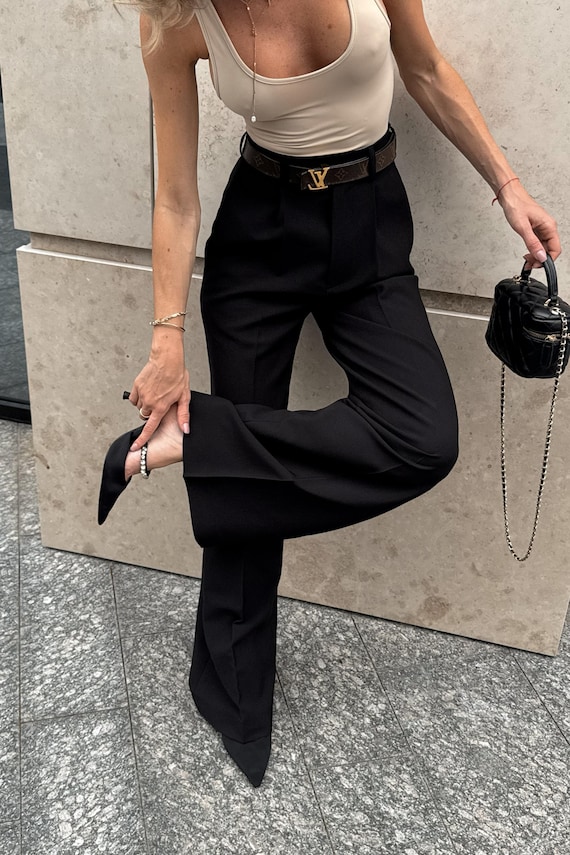 Black High Waist Palazzo Pants Wide Leg Floor Length