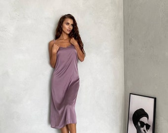 Dusty Silk Slip Dress for Special Occasions Satin Slip Dress for Summer, Silk Camisole Dress, Silk Bridesmaids Dress