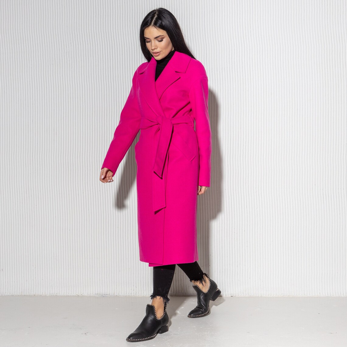 Hot Pink Wool Wrap Coat Wool Wrap Coat Womens Wool Coat With - Etsy