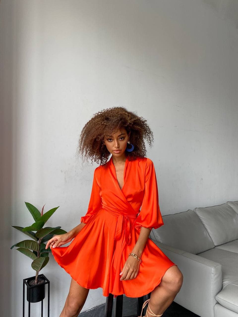 Neon Orange Silk True Wrap Mini Dress - Etsy Neon Orange Silk True Wrap Mini Dress - Etsy