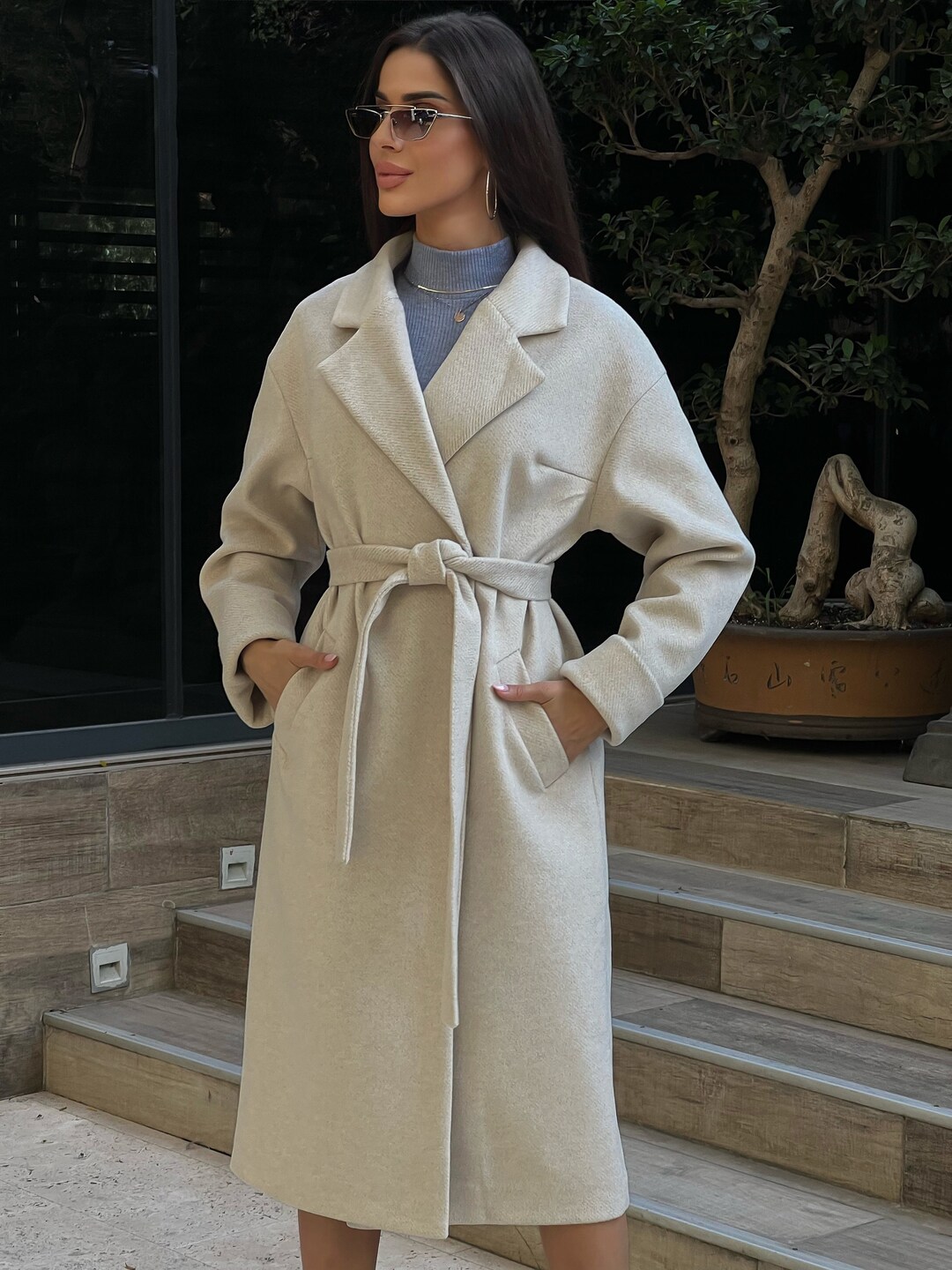 White Wrap Coat Women, Long Fall Coat, Womens, White Wrap Coat for Fall