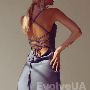 Silk Slip Dress With Cowl Neck, Gray Midi Silk Satin Dress 