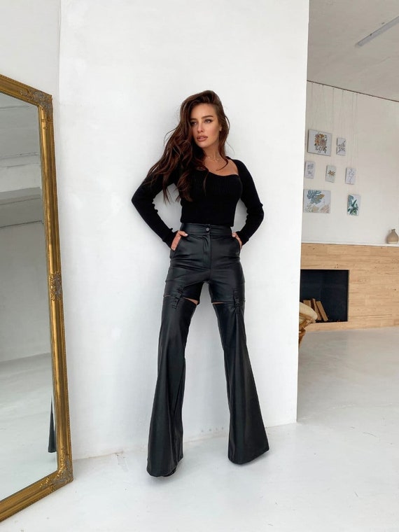 Black Leather Pants for Women, Black PU Leather Pants for Women