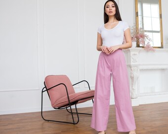 90s Black High Waist Darted Front Linen 