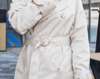 Ivory White Trench Coat With Buttons and Belt for Women Ivory White Trench Coat With Buttons and Belt for Women