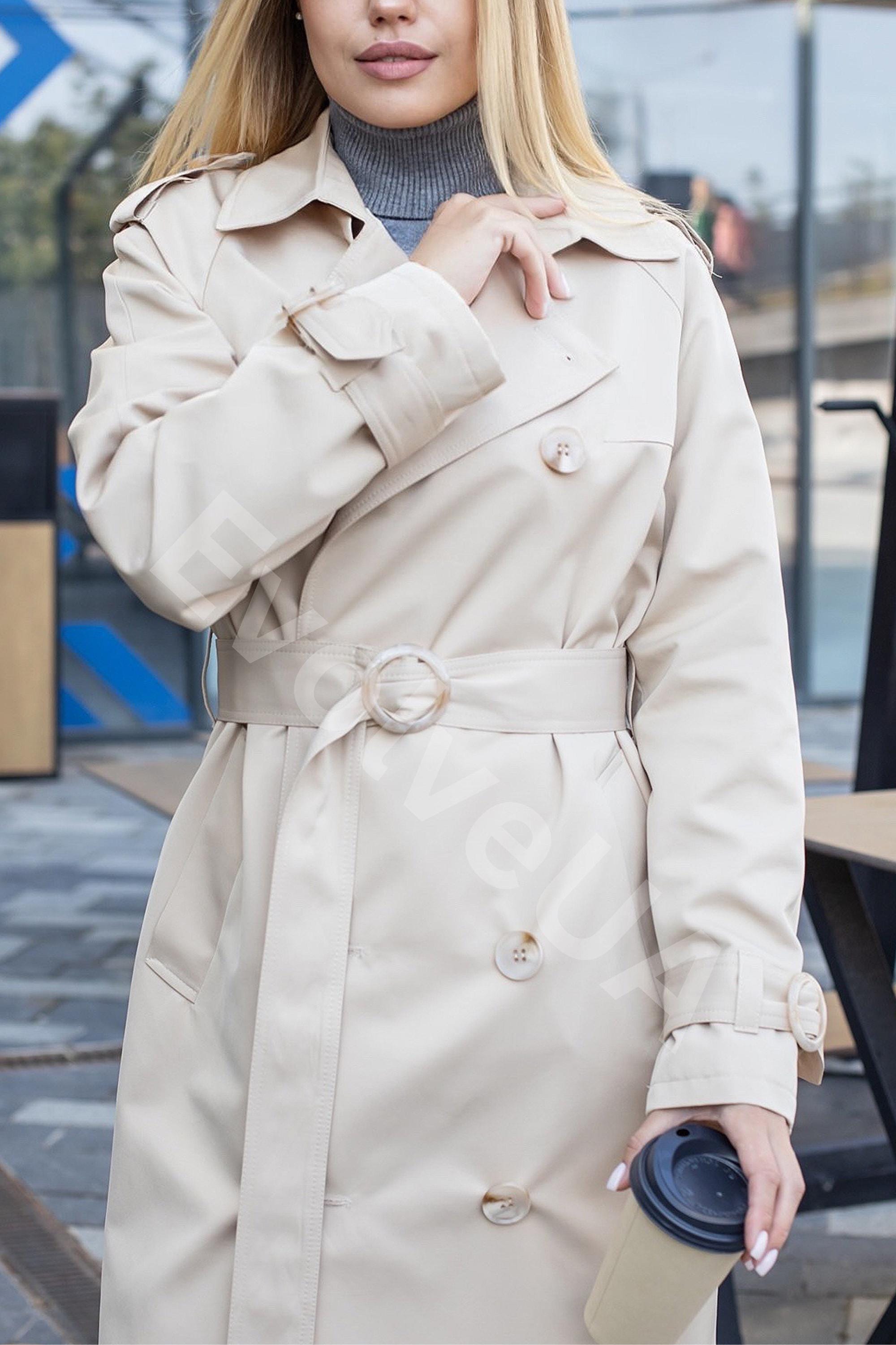 Ivory White Trench Coat With Buttons and Belt for Women Ivory White Trench Coat With Buttons and Belt for Women