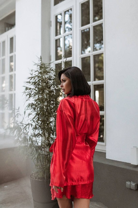 Red Women's Lightweight Blazer Jacket 