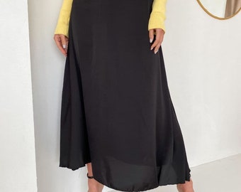 Black Silk Midi Skirt, High waisted silk skirt, Black Long Skirt for Women, Casual Silk Skirt of midi length with high rise